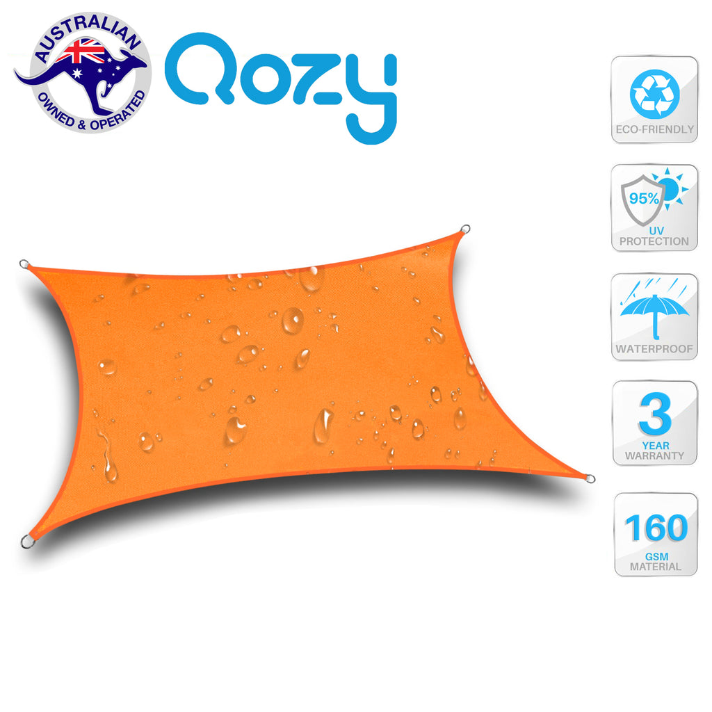 Qozy Waterproof 160gsm canopy shade sail patio pool garden UV Square Rectangle Multi Colour