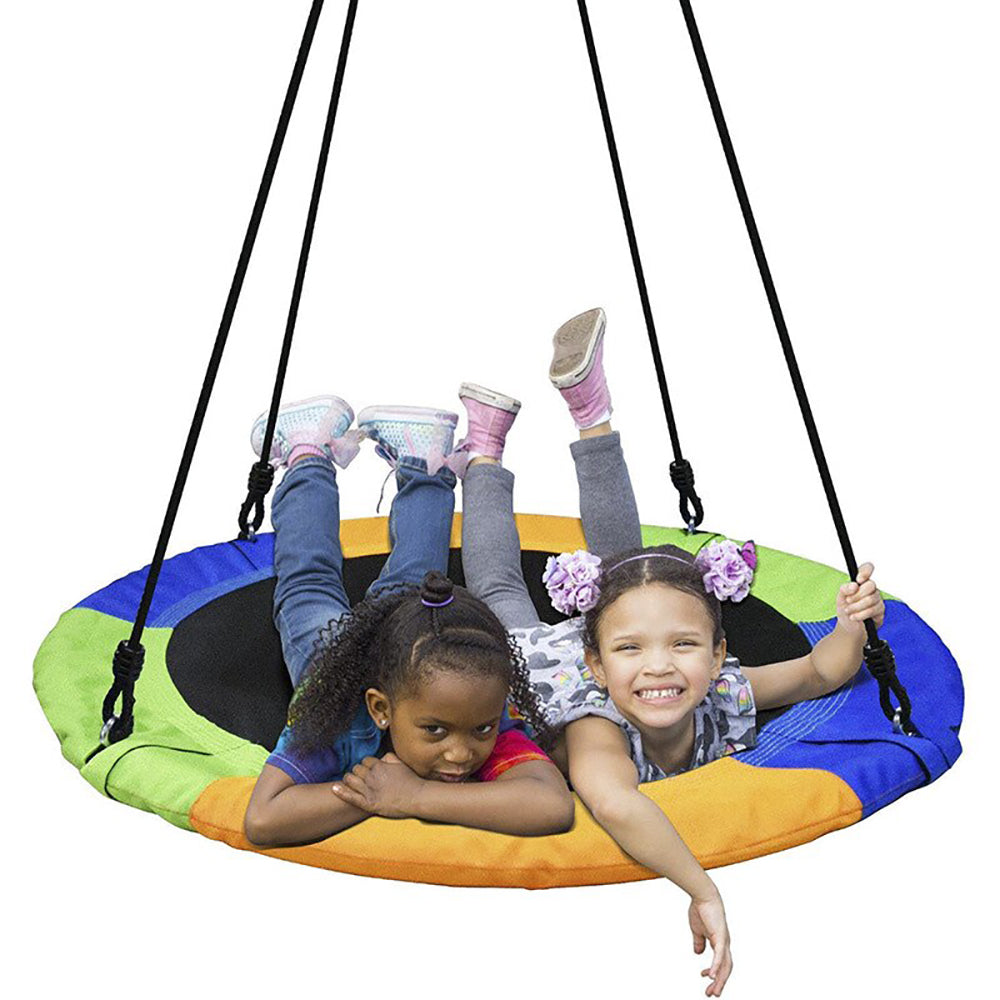 QOZY Flying Saucer Swing Set, Toddler Tree Swing, Hanging Rope Round Disc Swing, for Indoor Outdoor Kids Baby Backyards Playground Playroom Accessories