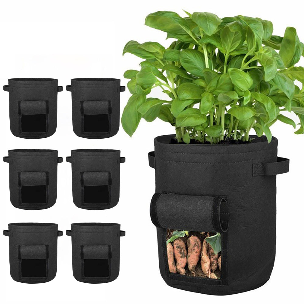 QOZY Grow Bags 6 Pack, 10 Gallon 38Liter Potato Bags, Fabric Planting Pots, Smart Mushroom Bag, Aeration Cloth Seed Planter, Heavy Duty Nonwoven Container, for Tomato, Onion, Fruits, Flower