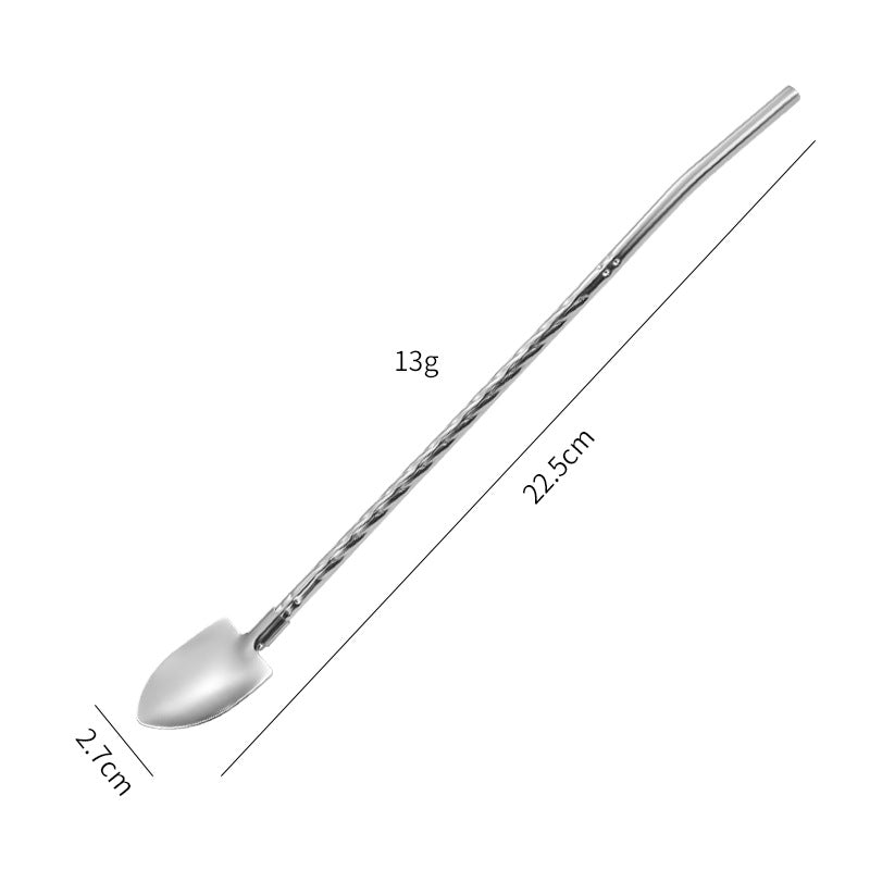 Stainless Steel Straw Spoon Long Handle Stirring Round Point Shovel Teaspoon