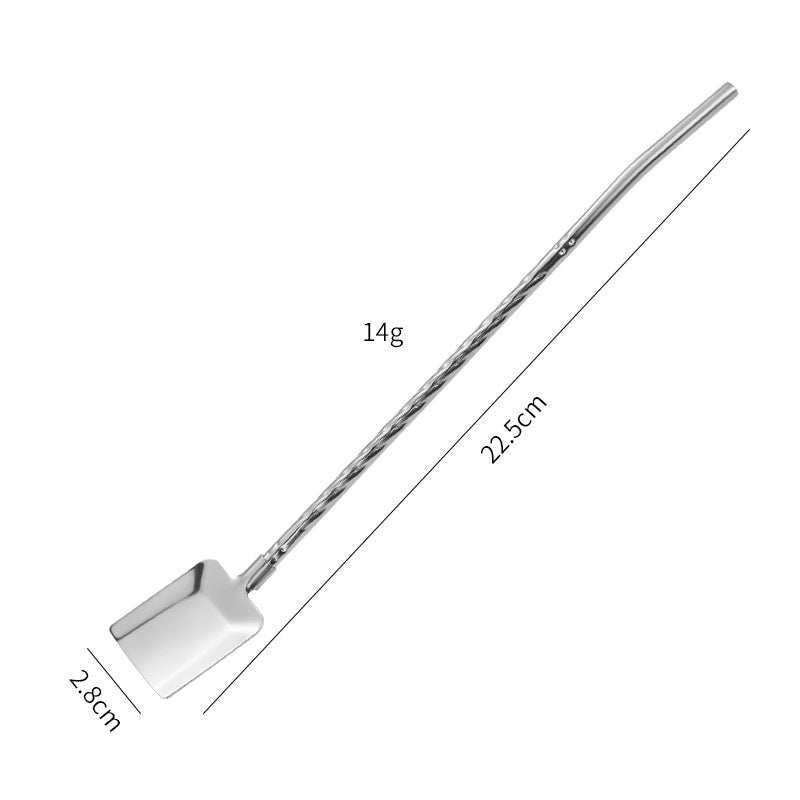 Stainless Steel Straw Spoon Long Handle Stirring Square Shovel Teaspoon