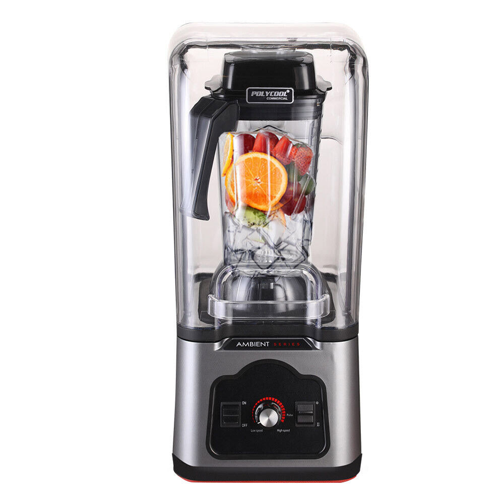 POLYCOOL Commercial Blender Quiet Enclosed Processor Smoothie Mixer Cafe, Silver